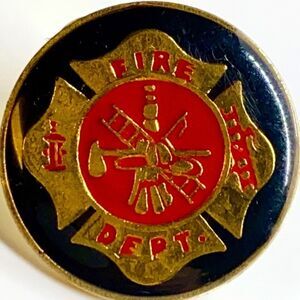 Vintage Fire dept lapel‎ pin 80's red black & gold hat pin jacket vest pin